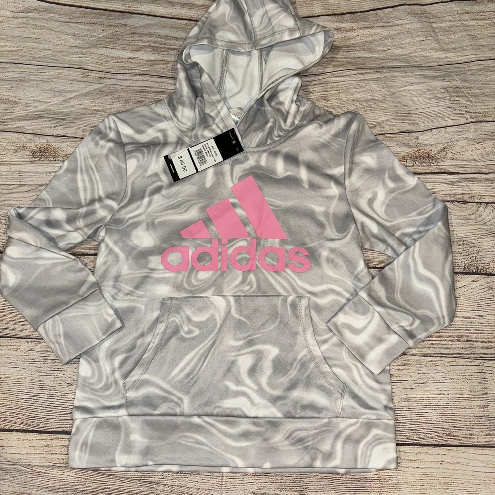 Adidas Girls Youth Small (7/8) Gray Pink Logo Sweatshirt NEW Hoodie